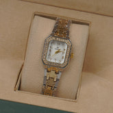 Two Tone Woman's Silver Chain Watch with White dial Arabic Number