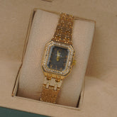 Woman's Golden Chain Watch with Black dial Arabic No