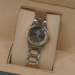 Two Tone Woman's Silver Chain Watch with Black dial