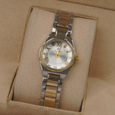 Two Tone Woman's Silver Chain Watch with White dial