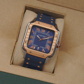 Men cart-ier 148 sqaure case Blue Golden watch