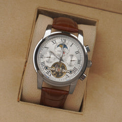 AILANG AL-8508 Men's Business Automatic Mechanical Watch Brown Strap Silver Dial