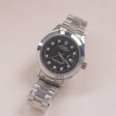 Mens Silver Chain Wrist Watch Black Dial R