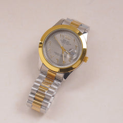 Two Tone Mens Silver Chain Wrist Watch Grey Dial Relax