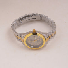 Two Tone Mens Silver Chain Wrist Watch Grey Dial Relax