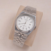 Mens Silver Chain Wrist Watch White Dial R