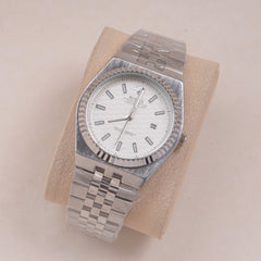 Mens Silver Chain Wrist Watch White Dial R