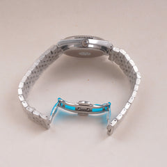 Mens Silver Chain Wrist Watch White Dial R