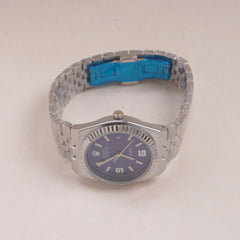 Mens Silver Chain Wrist Watch Blue Dial R