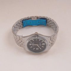 Mens Silver Chain Wrist Watch Black Dial R
