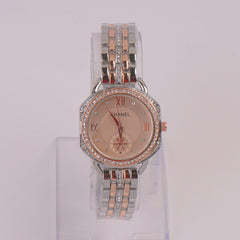 Two Tone Women Chain Watch Rosegold Pink