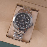 Mens Silver Chain Wrist Watch Black Dial R