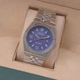 Mens Silver Chain Wrist Watch Blue Dial R