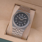 Mens Silver Chain Wrist Watch Black Dial R