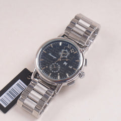 Mens Silver Chain Chronograph Watch with black dial ll