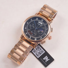 Mens Rosegold Chain Chronograph Watch with black dial