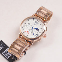 Mens Rosegold Chain Chronograph Watch with white dial l