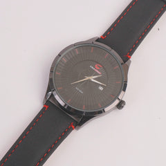 Black Leather Strap Black Dial 1208 Men's Wrist Watch