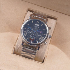 Mens Silver Chain Chronograph Watch with black dial