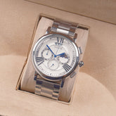 Mens Silver Chain Chronograph Watch with white dial