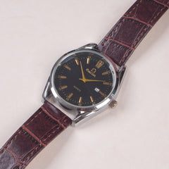 Man's Wrist Watch Silver Dial with Brown Straps