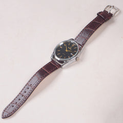 Man's Wrist Watch Silver Dial with Brown Straps