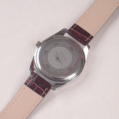 Man's Wrist Watch Silver Dial with Brown Straps