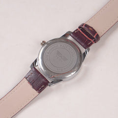 Man's Wrist Watch Silver White Dial with Brown Straps