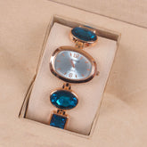 Womans Rosegold Chain Watch with Cyan Dial