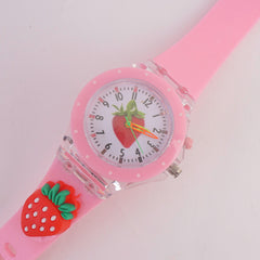 Kids Analogue Watch Pink Strawberry