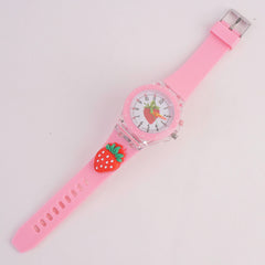 Kids Analogue Watch Pink Strawberry