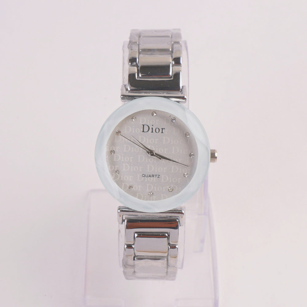 Women Chain Watch Silver with White Dial DR