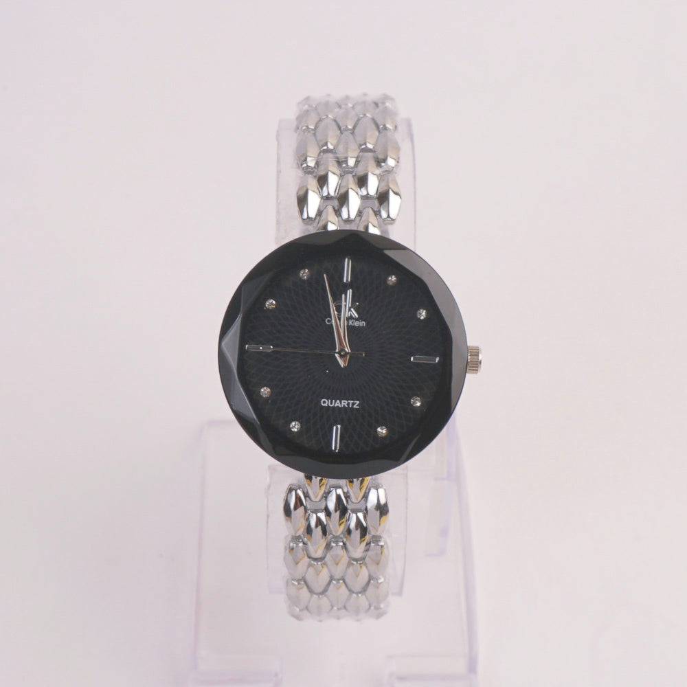 Women Chain Watch Silver with Black Dial C&K