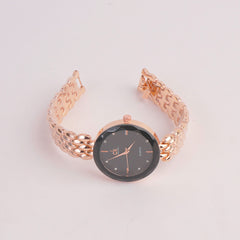 Women Chain Watch Rosegold with Black Dial C&K