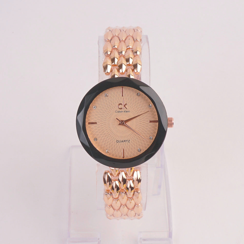 Women Chain Watch Rosegold with Black & Rose Dial C&K