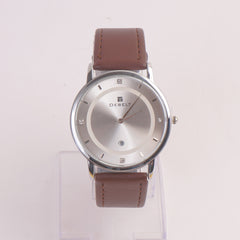 Men Casual Watch Brown Silver Dial