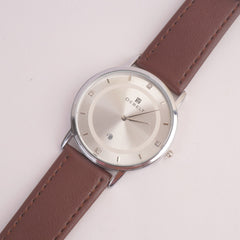 Men Casual Watch Brown Silver Dial