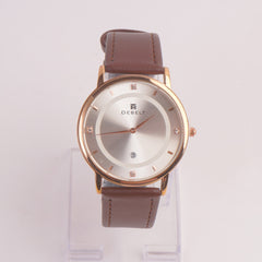 Men Casual Watch Brown Golden Dial