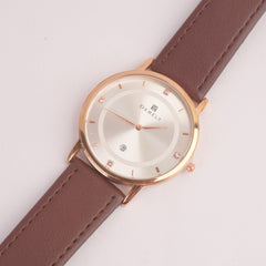 Men Casual Watch Brown Golden Dial