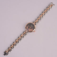 Two Tone Women Rose Chain Watch Black Dial FCO