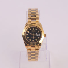 Women's Golden Chain Wrist Watch With Black Dial
