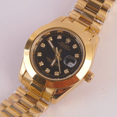 Women's Golden Chain Wrist Watch With Black Dial