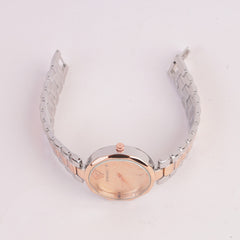 Two Tone Womens Chain Watch Silver with Pink Dial