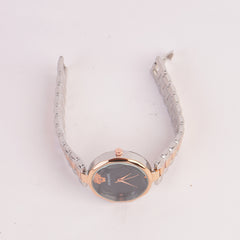 Two Tone Womens Chain Watch Silver with Black Dial