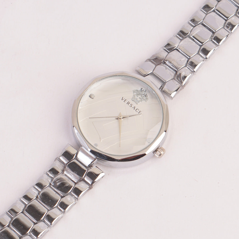 Womens Chain Watch Silver with White Dial