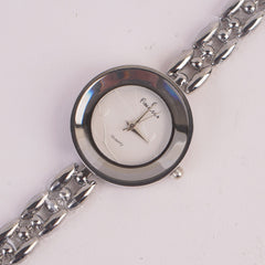 Women Silver Chain Watch With White Dial