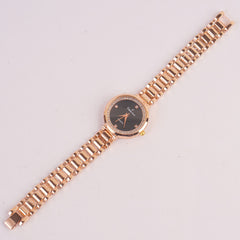 Women Rosegold Chain Watch With Black Dial