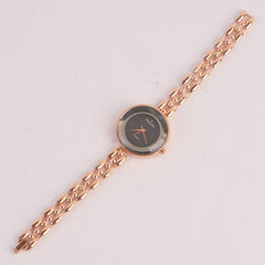 Women Rosegold Chain Watch With Black Dial