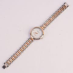 Two Tone Women Rosegold Chain Watch With White Dial