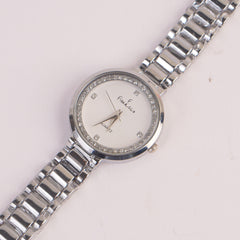 Women Silver Chain Watch With White Dial